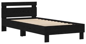 Ágykeret LED világítással Fekete tölgy 90x200 cm Műgyanta