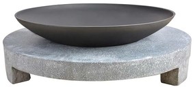 Öntöttvas tűzrakó tál kör alakú terrazzo gránit lapon, 59 cm átmérőjű