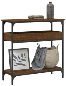 barna tölgyszínű szerelt fa tálalóasztal polccal 75x29x75 cm
