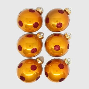 Red Orange Dots kézzel festett üveg karácsonyi gömb szett 6*8cm