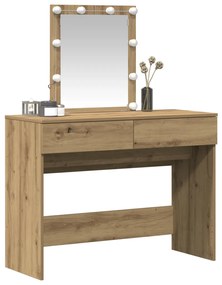 Fésülködőasztal tükörrel és LED-ekkel, Artisan tölgy, rétegelt fa
