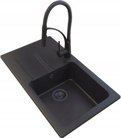 Tasos egymedencés Mosogató Gránit fekete csepegtető csaptelep szifon