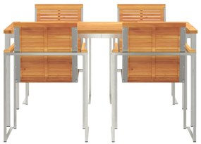 5 darabos Kerti Étkezőszett Tömör Akácfából, Kültéri Étkezőasztal 180x90x75 cm Tömör Akácfából