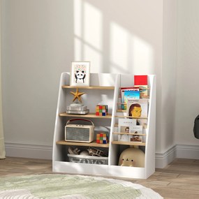 AIYAPLAY Gyermek Könyvespolc, 4 Szintes Könyv Tároló, Könyvtartó, Tároló Rács, Játék Tároló Szekrény, Gyerek Szoba és Játszószoba Polc, Fehér | Aosom