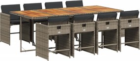 vidaXL 9 részes szürke polyrattan kerti étkezőgarnitúra párnával