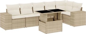 vidaXL 7 részes bézs polyrattan kerti ülőgarnitúra párnákkal