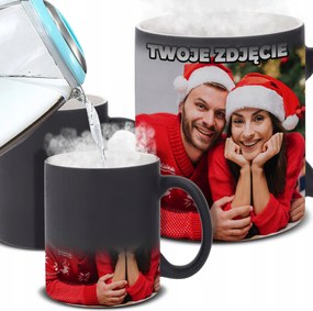 Bögre Mágikus Ajándék Karácsonyra Az Ön Fényképe Személyre szabott Fekete