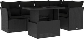 vidaXL 6 részes fekete polyrattan kerti ülőgarnitúra párnákkal