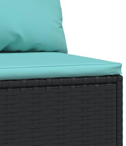 Fekete polyrattan kerti középső kanapé párnákkal