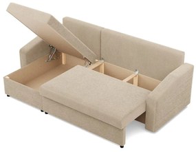 Zeus sarokkanapé, 2 ágyneműtartóval, döntött kartámasz, kordbársony, univerzális oldal, hab töltet, bézs