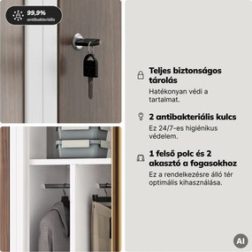 Munkavállalói szekrény, 4 rekeszes, fehér/dió, 800x1800x500 mm: KACPER Eco Design