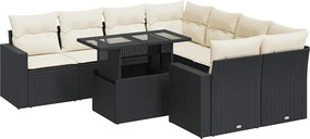 vidaXL 9 részes fekete polyrattan kerti ülőgarnitúra párnákkal