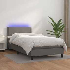 szürke műbőr rugós ágy matraccal és LED-del 80 x 200 cm