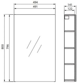 Cersanit City, tükörszekrény 50x14x80 cm, fehér, S584-023-DSM