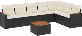 vidaXL 8 részes fekete polyrattan kerti ülőgarnitúra párnákkal