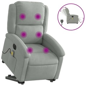 elektromos felállást segítő világosszürke bársony masszázsfotel
