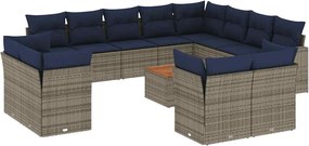 vidaXL 13 részes szürke polyrattan kerti ülőgarnitúra párnákkal