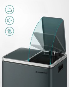 Konyhai szelektív szemetes kuka, 2 x 15L, pedálos, acél, 41x31x47cm, antracit