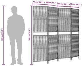 szürke 4 paneles polyrattan térelválasztó