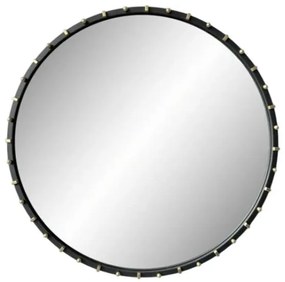 Glamour fekete kerek fali tükör arany színű betétekkel 90 cm