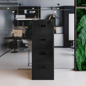Fém irattartó szekrény, 4 fiókos SARA V4, 460 x 1320 x 620 mm, fekete