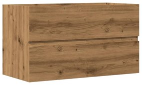 Kézműves tölgy színű szerelt fa mosdószekrény 90 x 38,5 x 45 cm