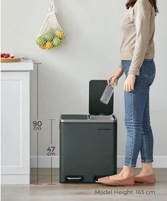 Konyhai szelektív szemetes kuka, 2 x 15L, pedálos, acél, 41x31x47cm, antracit