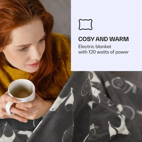 Klarstein Dr. Watson XXL, melegítő takaró, 120 W, 200 x 180 cm, coral fleece, antracit, állatok