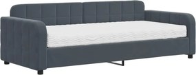 vidaXL sötétszürke bársony heverő matraccal 90 x 200 cm