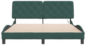 sötétzöld bársony ágykeret LED-ekkel matrac nélkül 160 x 200 cm