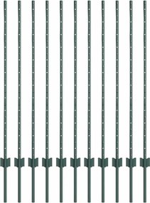 vidaXL Kerítésoszlop 11 pcs Zöld 120 cm Acél