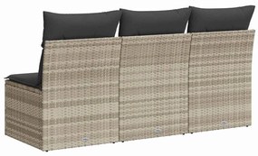 3 személyes világosszürke polyrattan kerti kanapé párnával
