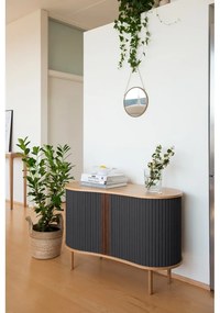 Barna-világosbarna alacsony komód tölgyfa dekorral, tolóajtóval 100x67 cm Audacious – UMAGE