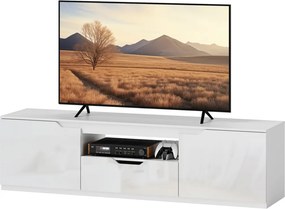 HOMCOM TV-szekrény, magasfényű, akár 65"-os tévékhez, 3 rekesszel, fiókkal, fehér