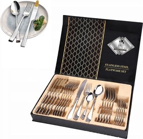 Ezüst Színű Evőeszköz Szett 24 Részes – 6 Személyes, Rozsdamentes Acélból.