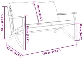 fekete acél kerti pad párnákkal 120 cm