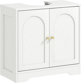 HOMCOM Mosdószekrény 2 íves ajtóval, állítható polccal, arany fogantyúkkal, mosdó vagy pedestál nélküli mosdóhoz 60x30x65 cm Fehér | Aosom