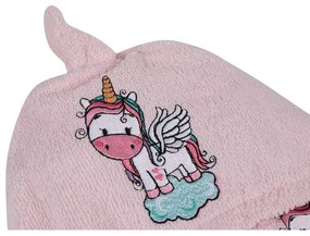 Rózsaszín pamut gyerek fürdőköpeny és fürdőlepedő szett 3 db-os 0-2 év Unicorn – Foutastic