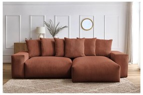 Terrakotta színű kordbársony kinyitható-tárolóhelyes sarokkanapé Voltaire – Bobochic Paris