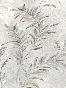 Vinyl tapéta falra fehér krém levelek ezüst Konyha márvány