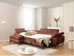 Terrakotta színű kordbársony sarokkanapé (bal oldali-L alakú) Marbeya – Ropez