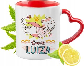 Piros bögre szív alakú füllel Lujza ajándék