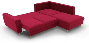 Piros bársony kinyitható tárolóhelyes sarokkanapé (jobb oldali-L alakú) Kyoto – Cosmopolitan Design