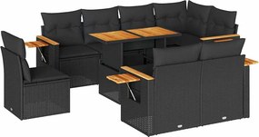 vidaXL 9 részes fekete polyrattan akácfa kerti ülőgarnitúra párnákkal