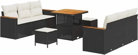 vidaXL Kerti Kanapé Szett 9 pcs Fekete polirattan