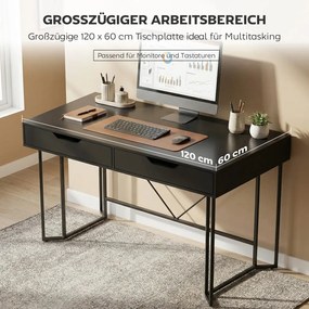 HOMCOM Számítógépasztal 2 fiókos, íróasztal nagy munkafelülettel, fekete