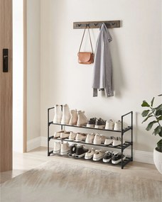 Cipőtartó polc 3 szintes fém vázzal, fekete 92x30x55cm