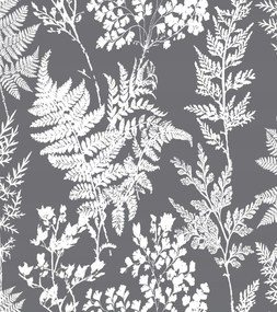 Szürke Tapéta Flizelin Növényi Fehér Levelek Gallyak Tapéta