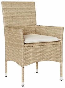 vidaXL 3 részes bézs polyrattan/üveg kerti étkezőgarnitúra párnákkal