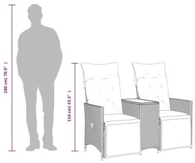 2 személyes barna polyrattan dönthető kerti kanapé asztallal